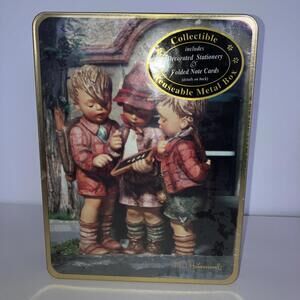 VINTAGE 1995 MJ Hummel Stationary In Reusable Metal Box collectible NEW SEALED